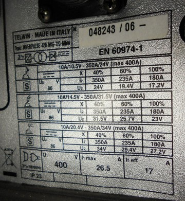 0182 lasapparaat telwin inverpulse 420 max 350amp 8
