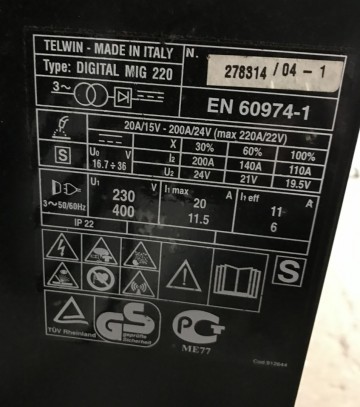 2128 lasapparaat  telwin digital mig 220 400 volt 5