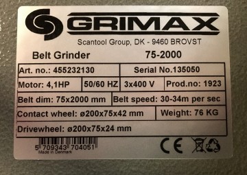 2129 bandschuurmachine grimax 70 2000 400 volt nieuw 3